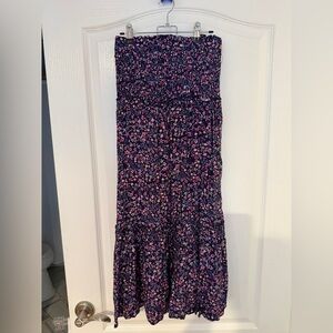 Aqua Navy Floral Maxi dress with Pink Accents